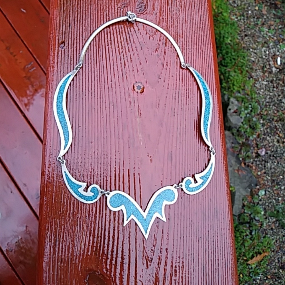 Vintage Turquoise silver inlaid necklace
